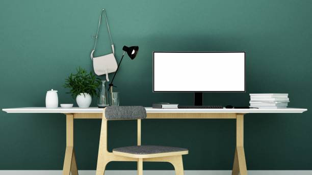 istock 3D Rendering minimal style Interior minimal work space or living room and wall decorate in hotel 885960034