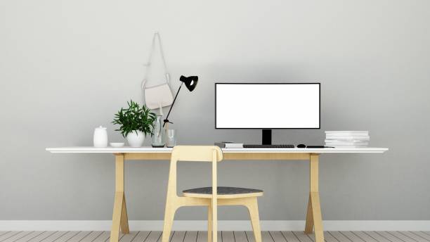 istock 3D Rendering minimal style Interior minimal work space or living room and wall decorate in hotel 885960048