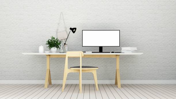 istock 3D Rendering minimal style Interior minimal work space or living room and wall decorate in hotel 885960052