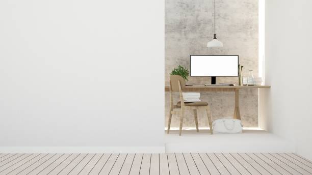 istock 3D Rendering minimal style Interior minimal work space or living room and wall decorate in hotel 885960172
