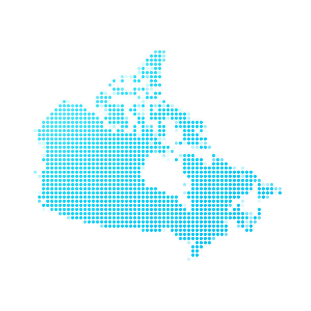 ilustraciones, imágenes clip art, dibujos animados e iconos de stock de mapa de canadá de puntos azules sobre fondo blanco - cartography canada white map