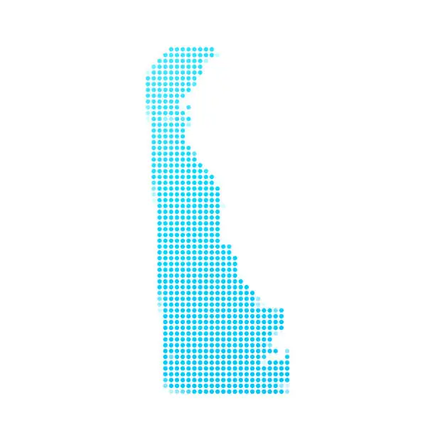 Vector illustration of Delaware map of blue dots on white background