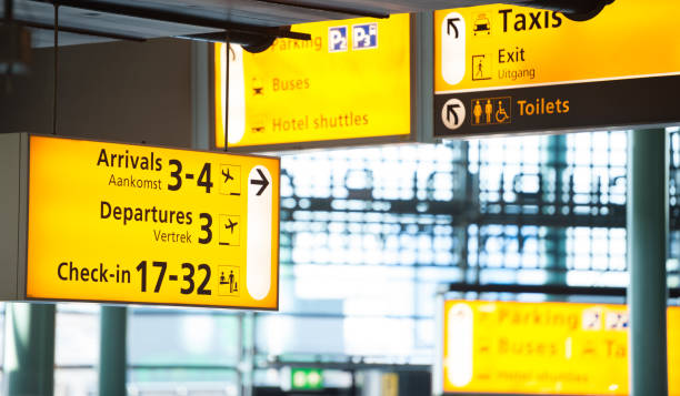 istock Many signs in airport terminal building 885981008