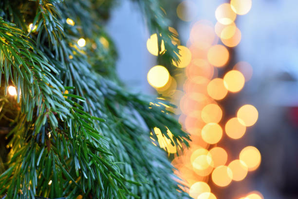 istock Christmas decorations on the street, blurred background 885983146
