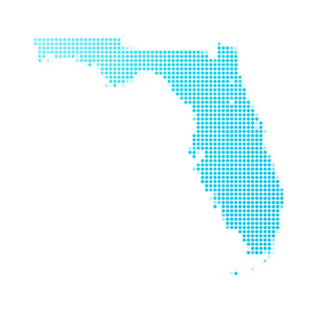 Vector illustration of Florida map of blue dots on white background