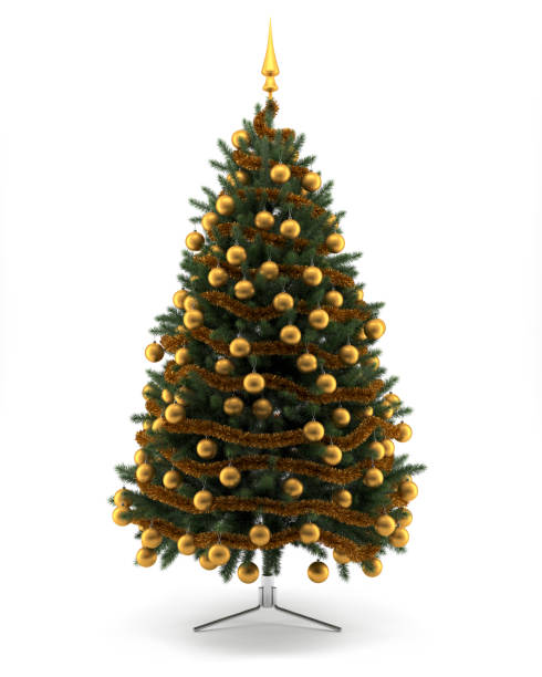 istock Golden Christmas Tree Isolated on White Background 885995106