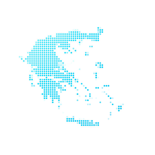 ilustraciones, imágenes clip art, dibujos animados e iconos de stock de mapa de grecia de puntos azules sobre fondo blanco - mediterranean sea sea greece mediterranean countries