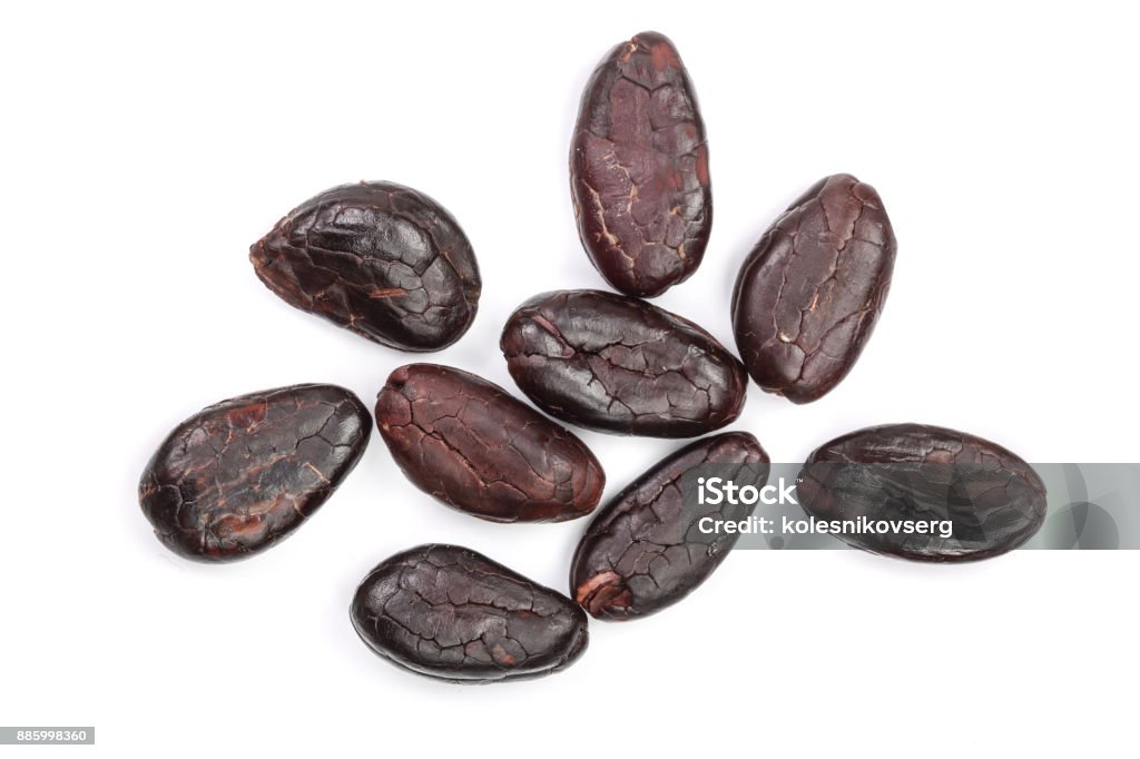 cocoa bean isolated on white background close-up top view cocoa bean isolated on white background close-up top view. Cocoa Bean Stock Photo