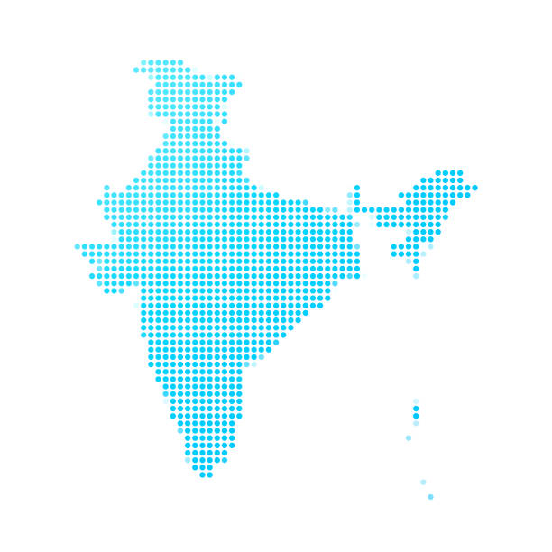 illustrations, cliparts, dessins animés et icônes de carte de l’inde des points bleus sur fond blanc - india