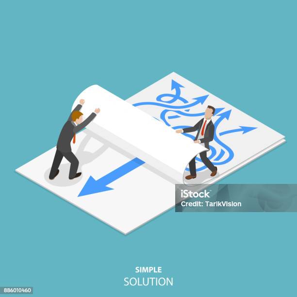Simple Solution Flat Isometric Vector Concept Stock Illustration - Download Image Now - Simplicity, Complexity, Effortless