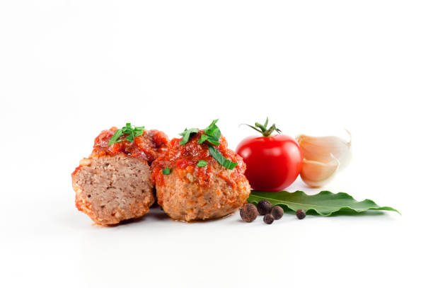 istock Composition with cooked meatballs with tomato sauce 886013150