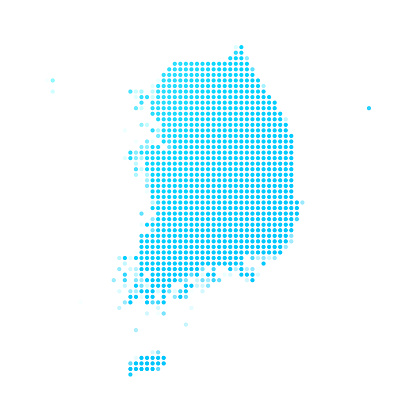Korea South map of blue dots on white background