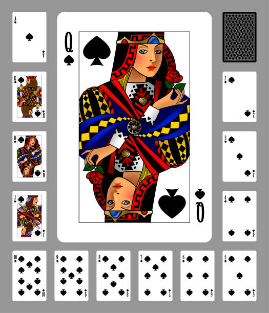 istock Playing cards of Spades suit and back on green background 886022936