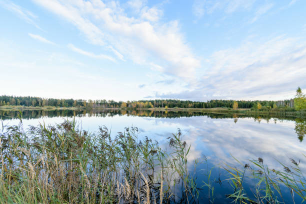 istock lake with water reflections in colorful autumn day 886023174