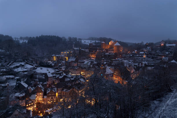 Winter panorama in Monschau during Christmas time