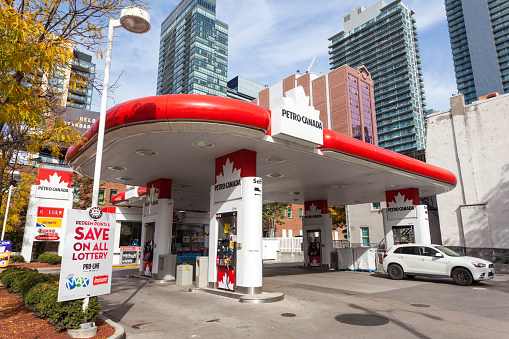 Toronto, Canada - Oct 21, 2017: Petro Canada gas station in the city of Toronto