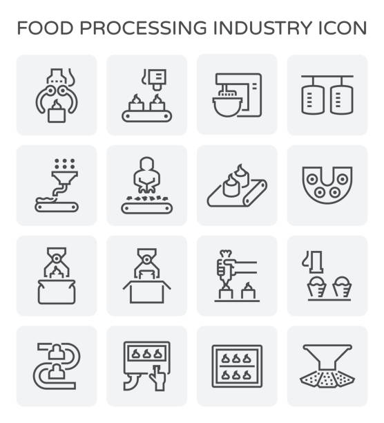 illustrations, cliparts, dessins animés et icônes de icône de transformation alimentaire - usine agro alimentaire