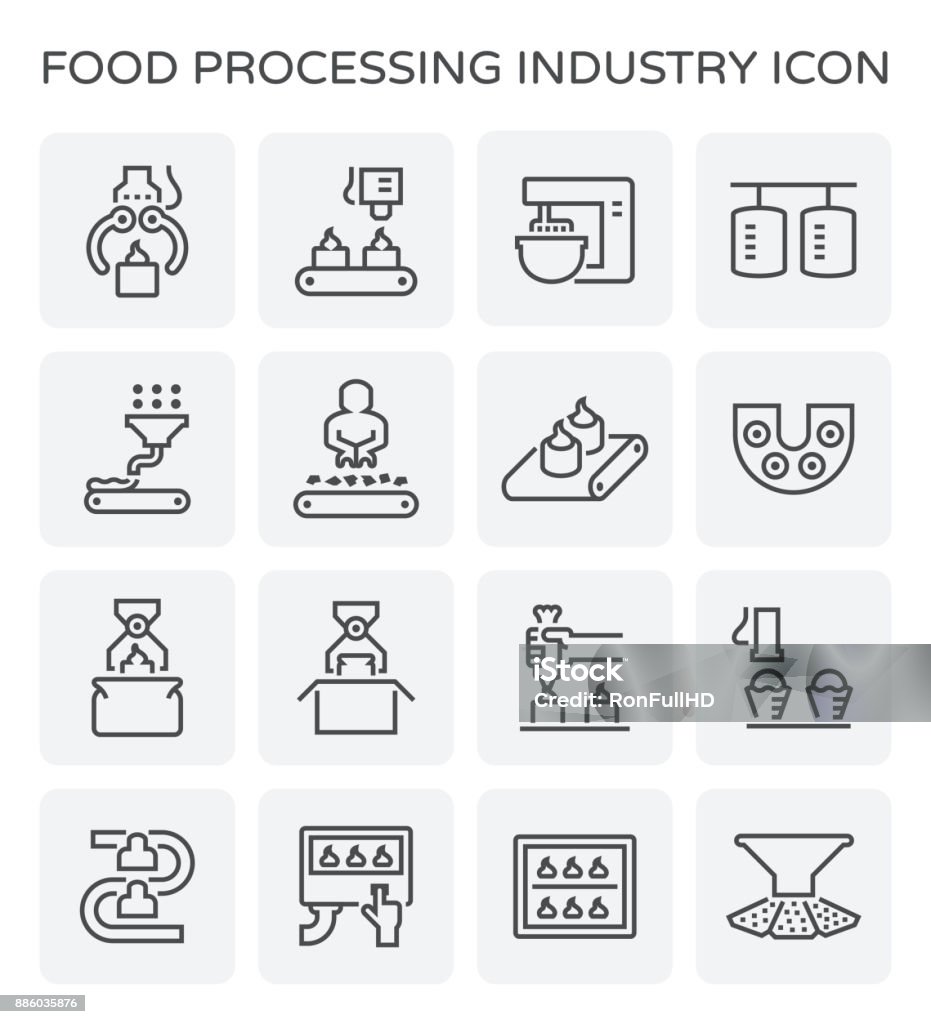 food processing icon Food processing industry and production line icon. Icon Symbol stock vector