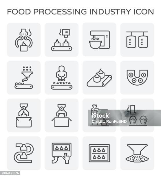 Food Processing Icon Stock Illustration - Download Image Now - Icon Symbol, Food Processing Plant, Food