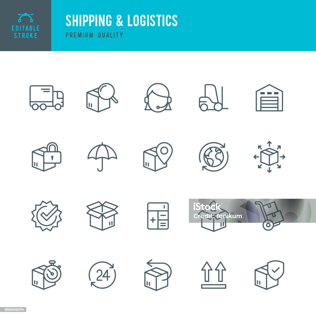 Shipping & Logistic - set of thin line vector icons Set of Shipping & Logistic thin line vector icons. Icon Symbol stock vector