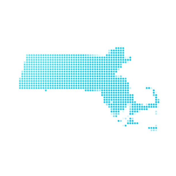 Vector illustration of Massachusetts map of blue dots on white background