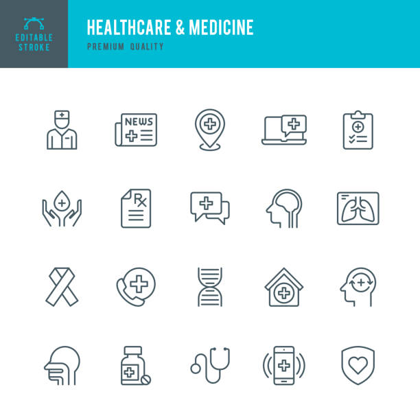 ilustrações, clipart, desenhos animados e ícones de cuidados de saúde - symbol healthcare and medicine prescription icon set