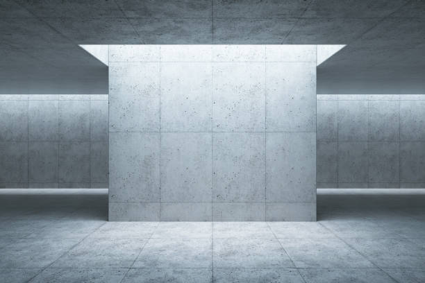 concrete spatie interieur, 3d-rendering - museum wall stockfoto's en -beelden