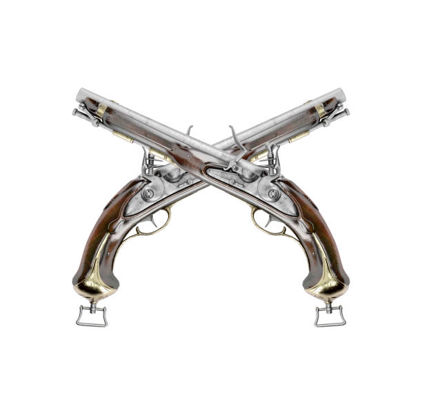 istock Crossed Flintlock Pistols Isolated on White Background 886053972