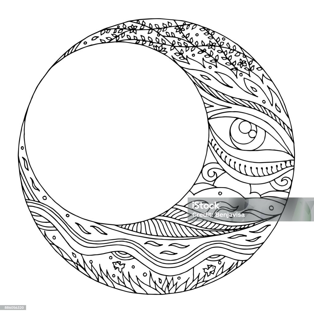 moon hand drawing vector  illustration design Coloring stock vector