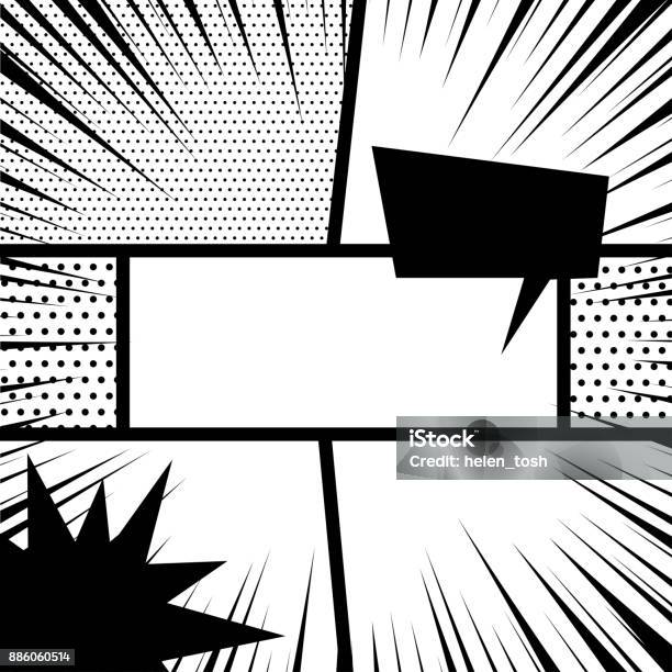 Comic Book Pop Art Monochrome Mock Up Stock Illustration - Download Image Now - Comic Book, Manga Style, Page