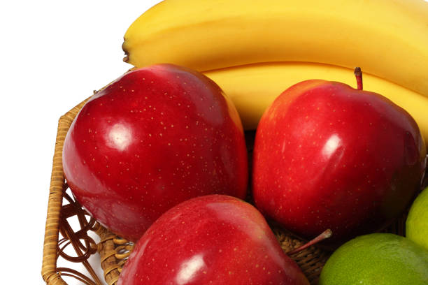 istock banana with red apple isolated on white background 886065446