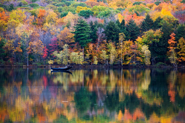 カラフルなカナダ秋モン サンブリュノ国立公園 - laurentian moutains ストックフォトと画像