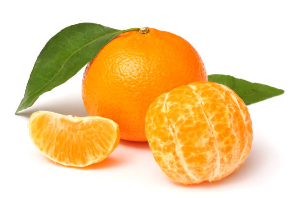 istock mandarin with green leaf isolated on white background 886069728