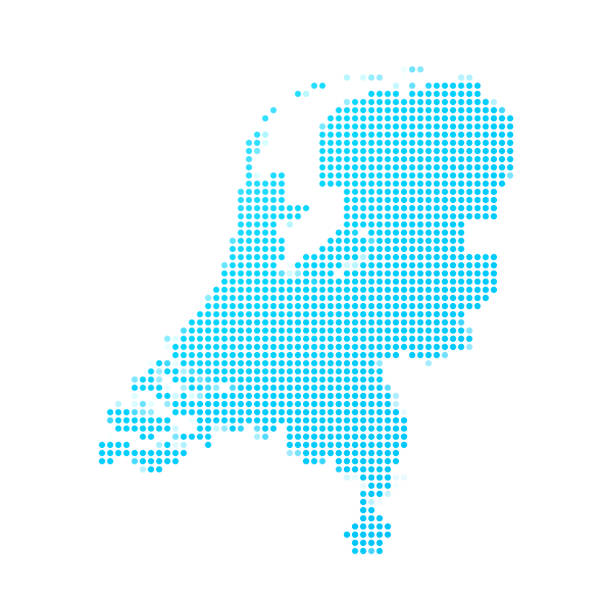 mapa niderlandów z niebieskimi kropkami na białym tle - netherlands stock illustrations