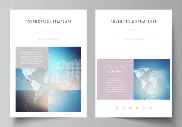 Vector illustration of The vector illustration of the editable layout of A4 format covers design templates for brochure, magazine, flyer, booklet, report. Polygonal geometric linear texture. Global network, dig data concept