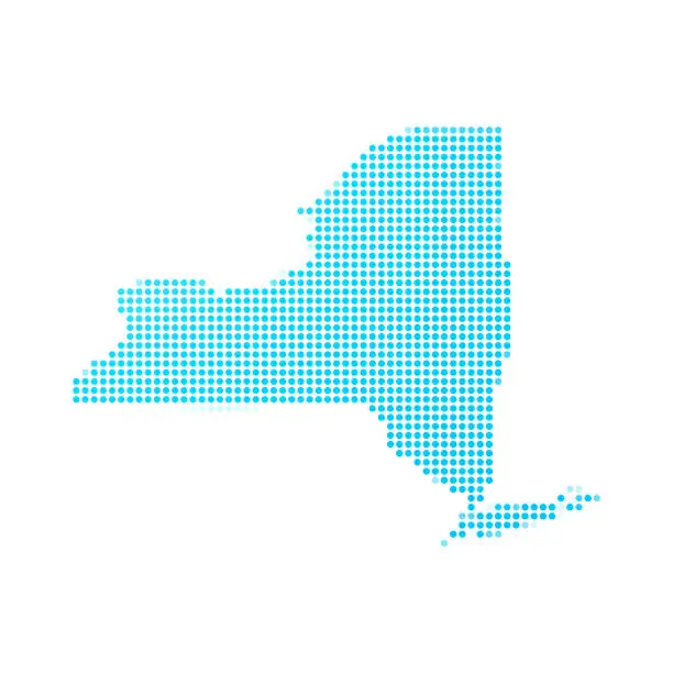 Vector illustration of New York map of blue dots on white background