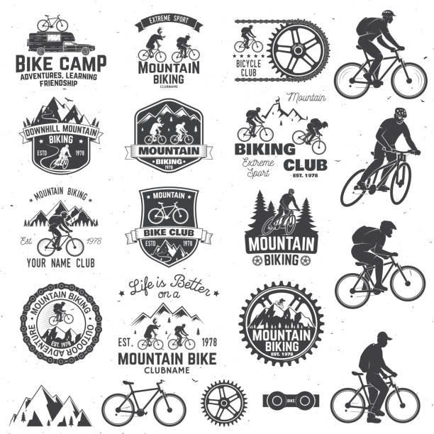 коллекция горных велосипедов. иллюстрация вектора - mountain biking silhouette cycling bicycle stock illustrations