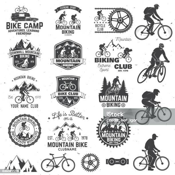 Mountain Biking Collection Vector Illustration Stock Illustration - Download Image Now - Cycling, Bicycle, Logo