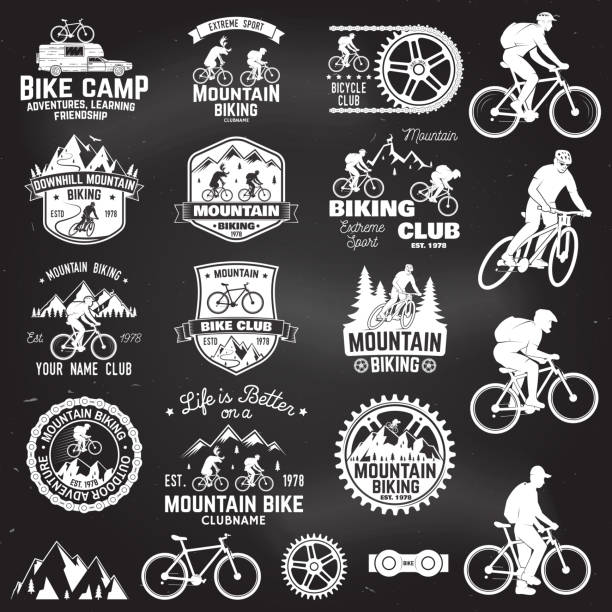 коллекция горных велосипедов. иллюстрация вектора - mountain biking silhouette cycling bicycle stock illustrations