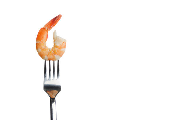 istock Cooked shrimp,steamed shrimp on fork on white background 886097104