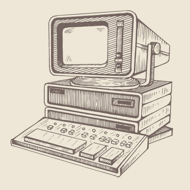 오래 된 컴퓨터, 매우 첫 번째 중 하나 - telephone network control room stock illustrations