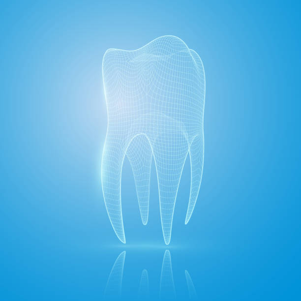 3d-netz zahn auf blauem grund. - human teeth dental equipment three dimensional shape technology stock-grafiken, -clipart, -cartoons und -symbole