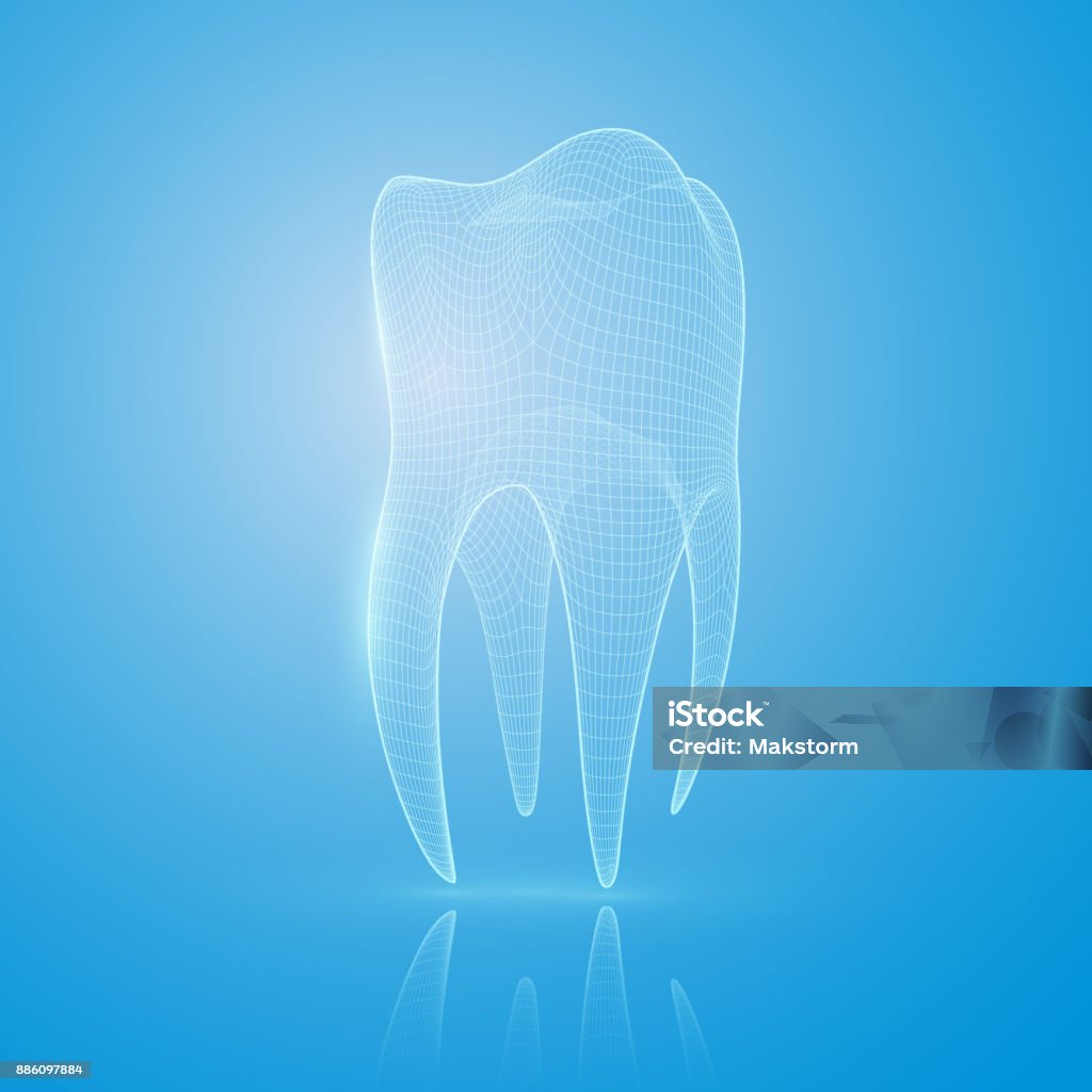 Dent de maillage 3D sur fond bleu. - clipart vectoriel de Dents libre de droits