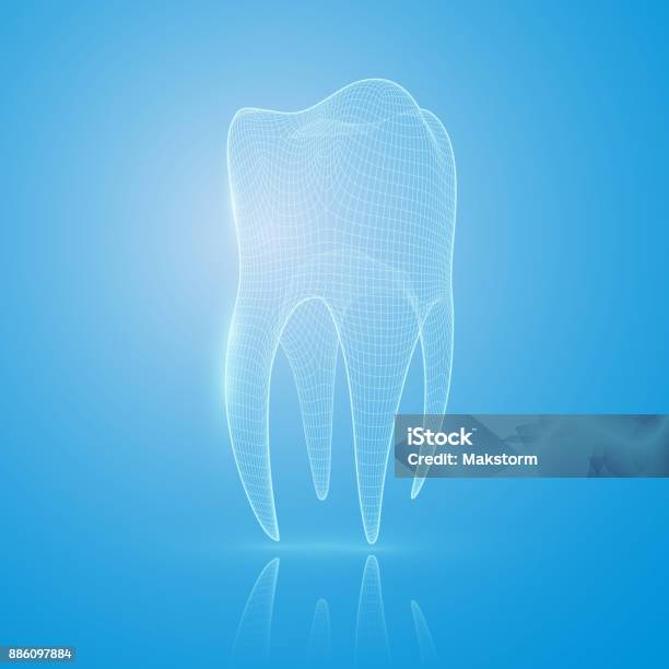 Dent De Maillage 3d Sur Fond Bleu Vecteurs libres de droits et plus d'images vectorielles de Dents - Dents, Forme tridimensionnelle, Hygiène dentaire