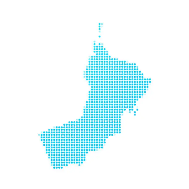 Vector illustration of Oman map of blue dots on white background