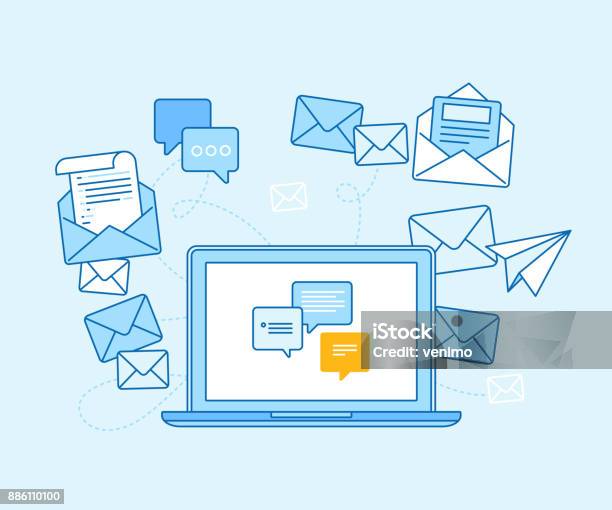 Email Marketing Concept Laptop With Mailing App Stock Illustration - Download Image Now - E-Mail, Marketing, Laptop