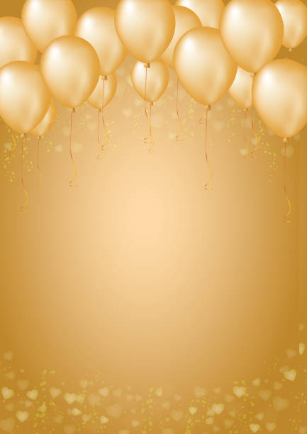 вертикальный золотой фон с границей сердец и воздушных шаров - china balloon stock illustrations