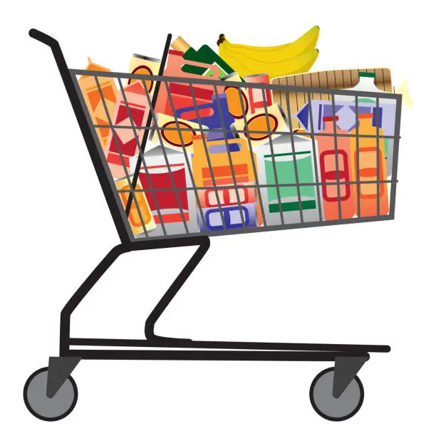 Vector illustration of Shopping Cart With Groceries