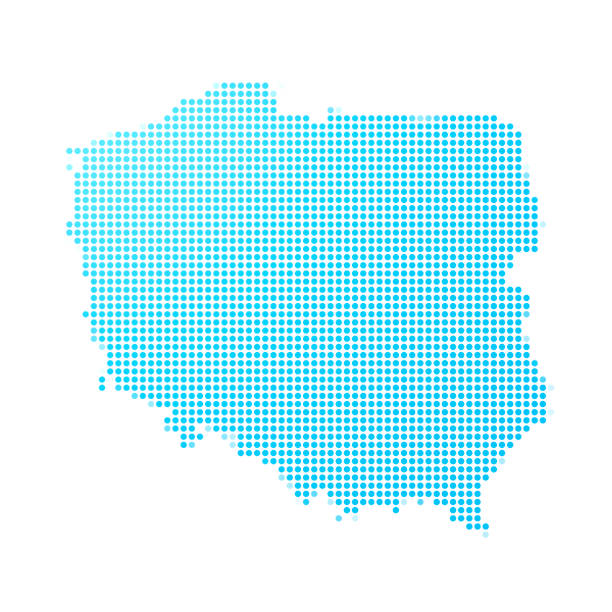 mapa polski niebieskich kropek na białym tle - poland stock illustrations