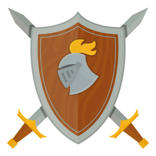 istock Knights shield medieval weapons heraldic knighthood protection medieval kingdom gear knightly vector illustration 886125984